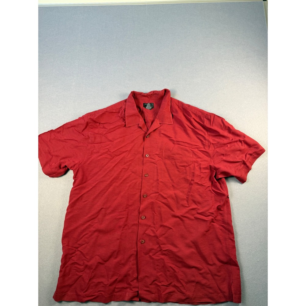 Cezani Mens XL Burgundy Red Modal Blend Slub Short Sleeve Button Up Camp Shirt
